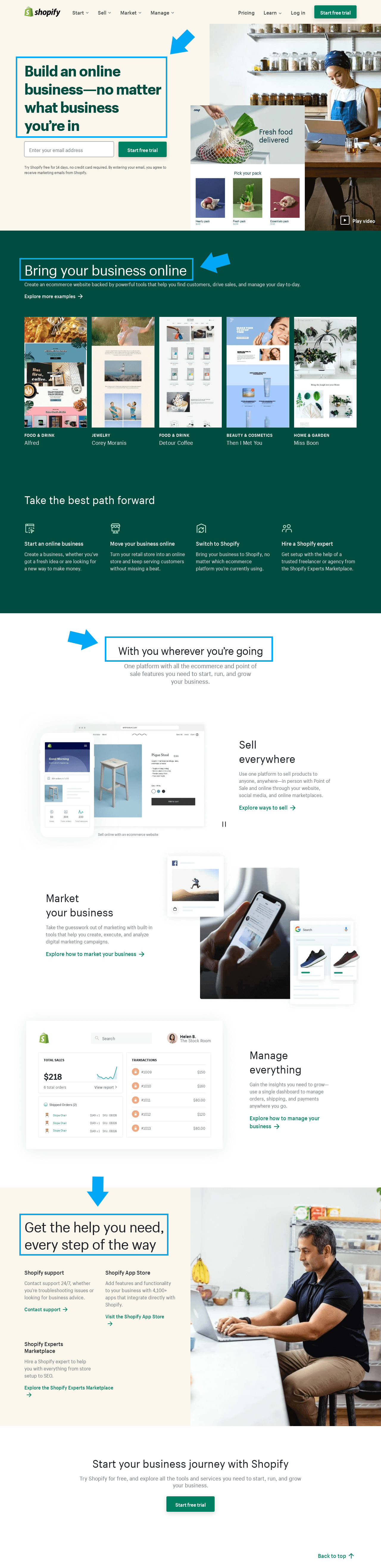 Landing page example - shopify